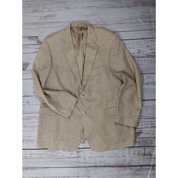 TAN STAFFORD Blazer Sport Coat Men's 48L  Tan 100% WOVEN SILK - Picture 1 of 10